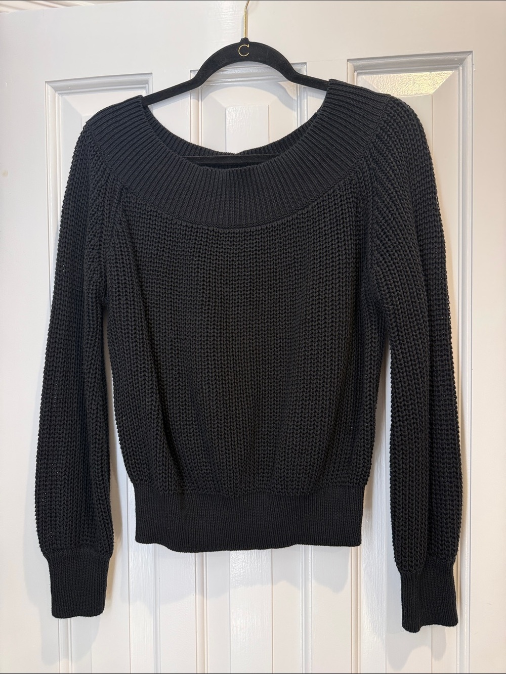 London size M/L Classic Women's black Scoop Neck Sweater off the shoulder look